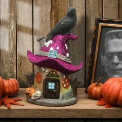 National Tree Company 10 in. Halloween Pre-Lit Haunted Mushroom House Decoration with LED Lights