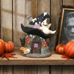 National Tree Company 7 in. Halloween Pre-Lit Haunted Mushroom House Decoration with LED Lights