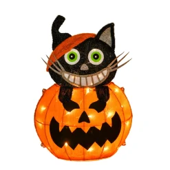 National Tree Company 23 in. Halloween Pre-Lit Pumpkin and Black Cat Lighted Sign Decoration with LED Lights