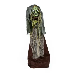 National Tree Company 59 in. Halloween Pre-Lit Sound Activated Animated Scary Green Witch with LED Lights