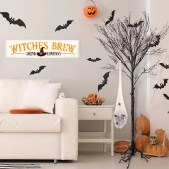 National Tree Company 27 in. Halloween Pre-Lit Sound Activated Animated Hanging Skull with LED Lights
