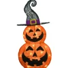 National Tree Company 19 in. Halloween Pre-Lit Stacked Pumpkins in Witchs Hat Outdoor Decoration with LED Lights