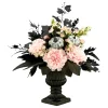 National Tree Company 17 in. Halloween Pretty Morbid Pink Carnation Centerpiece with Black Pedestal Urn, Velvet Pumpkins