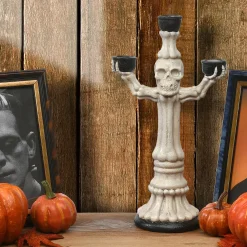 National Tree Company 12 in. Halloween Skeleton Candelabra Holds Three Candles