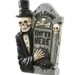 National Tree Company 12 in. Halloween Skeleton Holding a Tombstone Decoration