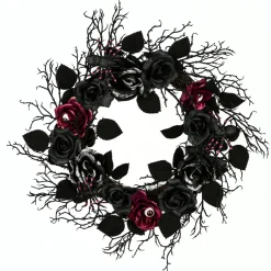 National Tree Company 22 in. Halloween Spooky Wreath with Roses, Leaves, Thorny Branch Base