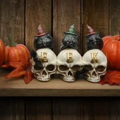 National Tree Company 5 in. Halloween Three Black Cats and EEK Skull Sign Decoration