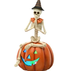 National Tree Company 12 in. Halloween Trick or Treat Skeleton on Jack O Lantern with LED Lights
