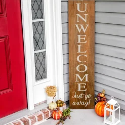 National Tree Company 39 in. Halloween Unwelcome Just Go Away Wooden Hanging Porch Sign Decoration
