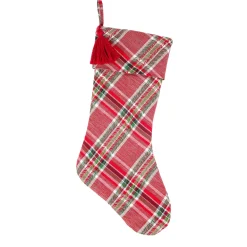 National Tree Company 20 in. HGTV Home Collection Bias Cut Red Plaid Stocking