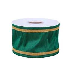 National Tree Company 3 in. HGTV Home Collection Dupioni Double-Sided Ribbon, Green & Gold