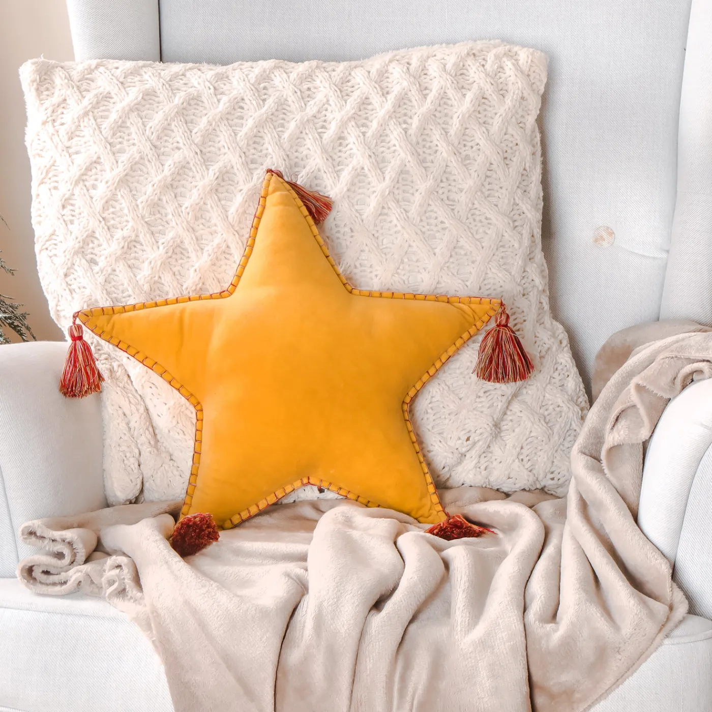 National Tree Company 16 in. HGTV Home Collection Star Shape Pillow, Yellow