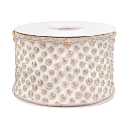 National Tree Company 3 in. HGTV Home Collection Rainer Jacquard Tissue Back Ribbon, Gold