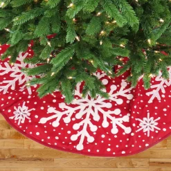 National Tree Company 52 in. HGTV Home Collection Red Tree Skirt with Snowflake Embroidery and White Dots