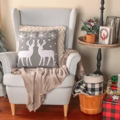 National Tree Company 18 in. HGTV Home Collection Reindeer and Snowflakes Pillow