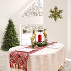 National Tree Company 72 in. HGTV Home Collection Bias Cut Red Plaid Table Runner