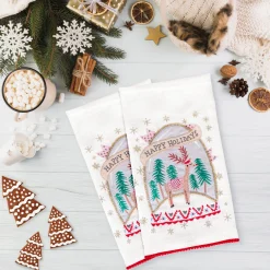 National Tree Company 18 in. HGTV Home Collection Christmas Snow Globe Guest Towel Pair