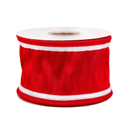 National Tree Company 3 in. HGTV Home Collection Dupioni Double-Sided Ribbon, Red & White