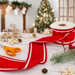 National Tree Company 3 in. HGTV Home Collection Dupioni Double-Sided Ribbon, Red & White