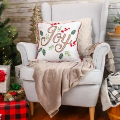 National Tree Company 18 in. HGTV Home Collection Embroidered Joy Christmas Pillow