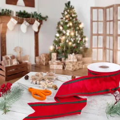 National Tree Company 3 in. HGTV Home Collection Dupioni Double-Sided Ribbon, Red & Green