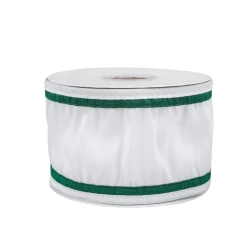 National Tree Company 3 in. HGTV Home Collection Dupioni Double-Sided Ribbon, White & Green