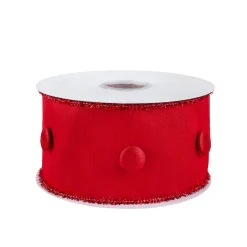 National Tree Company 3 in. HGTV Home Collection Dupioni Button Ribbon, Red