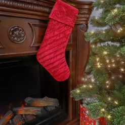 National Tree Company 19 in. HGTV Home Collection Quilted Velvet Stocking, Red