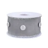 National Tree Company 3 in. HGTV Home Collection Dupioni Button Ribbon, Silver