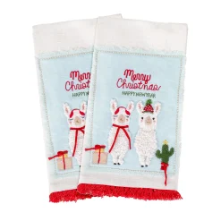 National Tree Company 18 in. HGTV Home Collection Merry Christmas Llamas Guest Towel Pair