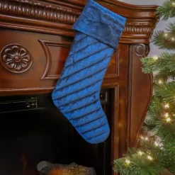 National Tree Company 19 in. HGTV Home Collection Quilted Velvet Stocking, Blue