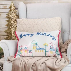 National Tree Company 20 in. HGTV Home Collection Embroidered Happy Holidays Pillow