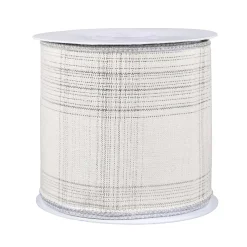 National Tree Company 3 in. HGTV Home Collection Double-Fused Silver Plaid Ribbon