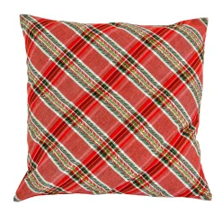 National Tree Company 24 in. HGTV Home Collection Bias Cut Red Plaid Pillow
