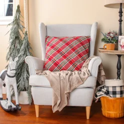 National Tree Company 24 in. HGTV Home Collection Bias Cut Red Plaid Pillow