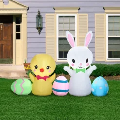 National Tree Company 78 in. Inflatable Easter Bunny and Chick Decoration