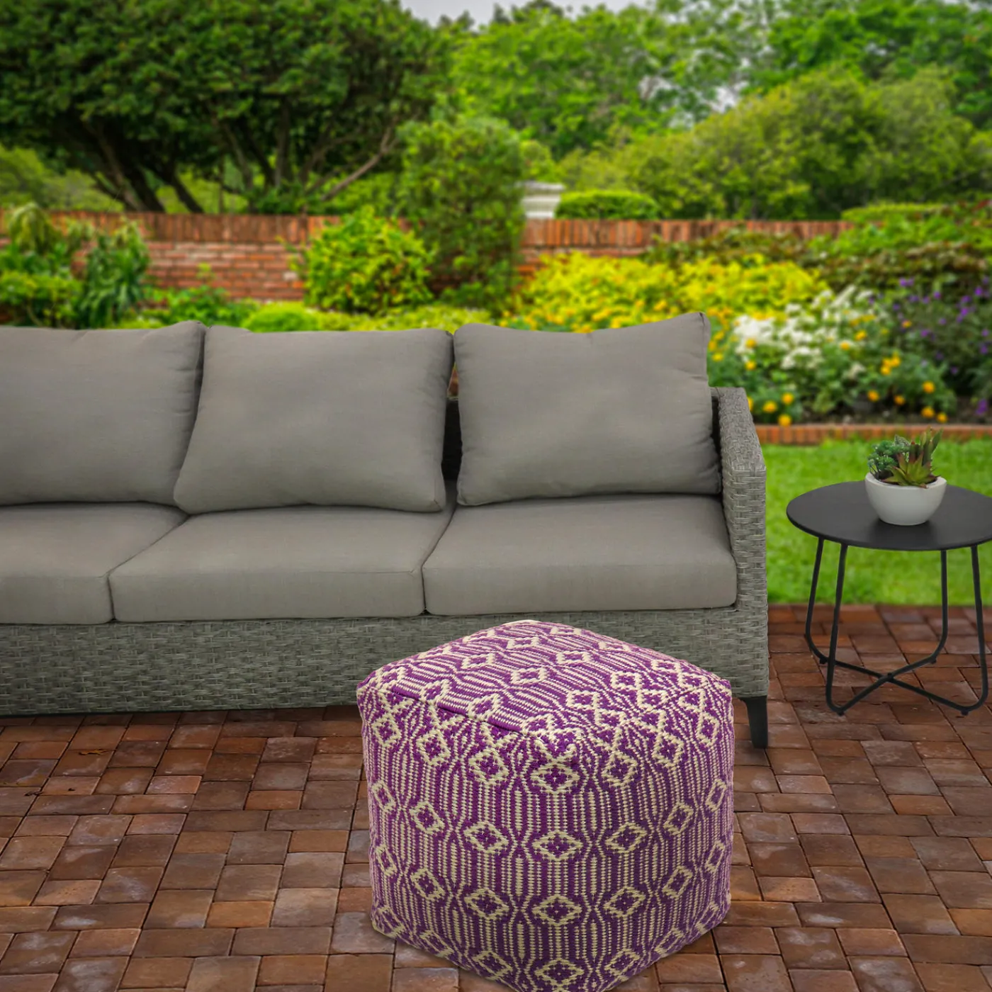 National Tree Company 16 in. Lavender Hand Woven Pouf Ottoman