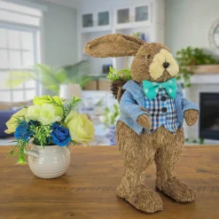 National Tree Company 10 in. Male Bunny in Blue Coat Table Decoration