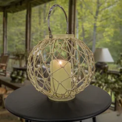 National Tree Company 12 in. Modern Design and Finish Bleached Sand Outdoor Lantern Candleholder