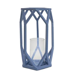 National Tree Company 11 in. Modern Design and Finish Ice Melt Blue Outdoor Lantern Candleholder