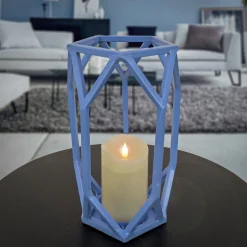 National Tree Company 11 in. Modern Design and Finish Ice Melt Blue Outdoor Lantern Candleholder