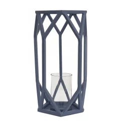 National Tree Company 14 in. Modern Design and Finish Dusty Blue Outdoor Lantern Candleholder