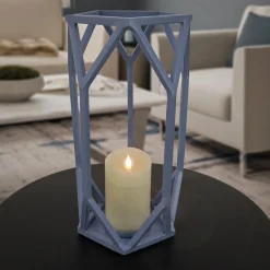 National Tree Company 14 in. Modern Design and Finish Dusty Blue Outdoor Lantern Candleholder