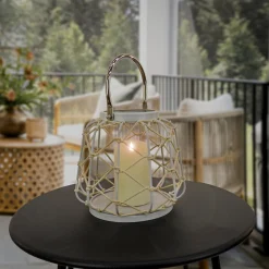 National Tree Company 10 in. Modern Design and Finish Glacier Gray Outdoor Lantern Candleholder