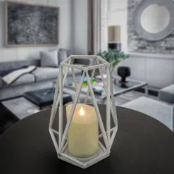 National Tree Company 10 in. Modern Design and Finish Glacier Gray Outdoor Lantern Candleholder
