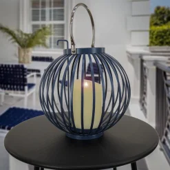 National Tree Company 11 in. Modern Design and Finish Dark Blue Outdoor Lantern Candleholder