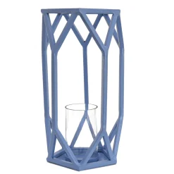 National Tree Company 14 in. Modern Design and Finish Ice Melt Blue Outdoor Lantern Candleholder