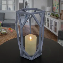 National Tree Company 11 in. Modern Design and Finish Dusty Blue Outdoor Lantern Candleholder