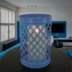 National Tree Company 12 in. Modern Design and Finish Ice Melt Blue Outdoor Lantern Candleholder