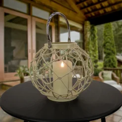 National Tree Company 9 in. Modern Design and Finish Bleached Sand Outdoor Lantern Candleholder